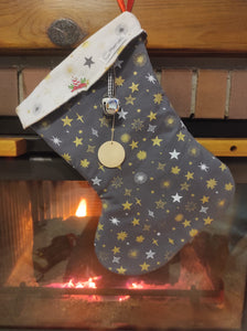 Bota, calcetín Navideño estrellas gris
