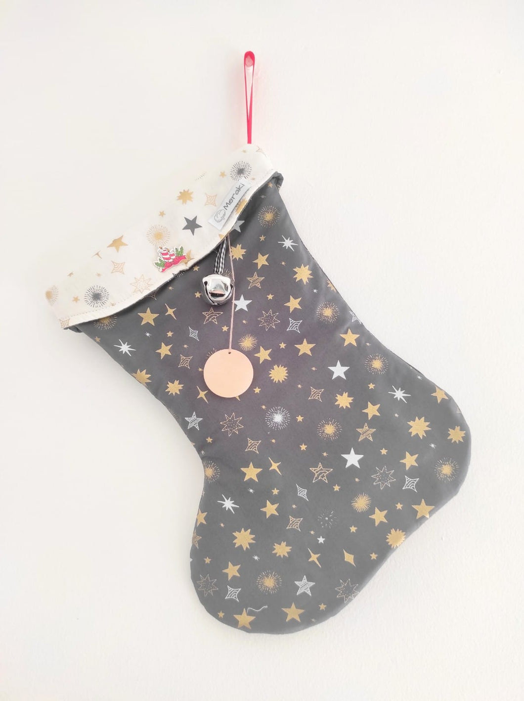 Bota, calcetín Navideño estrellas gris