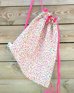 Bolsa / Mochila merienda Florecitas rojas - Meraki Heartmade