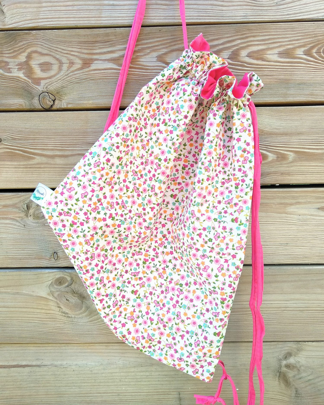 Bolsa / Mochila merienda Florecitas rojas - Meraki Heartmade