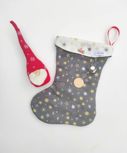 Bota, calcetín Navideño estrellas gris